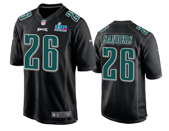 Men's Philadelphia Eagles #26 Miles Sanders Black Super Bowl LVII Patch Stitched Game Jersey Men's Philadelphia Eagles #26 Miles Sanders Black Super Bowl LVII Patch Stitched Game Jersey